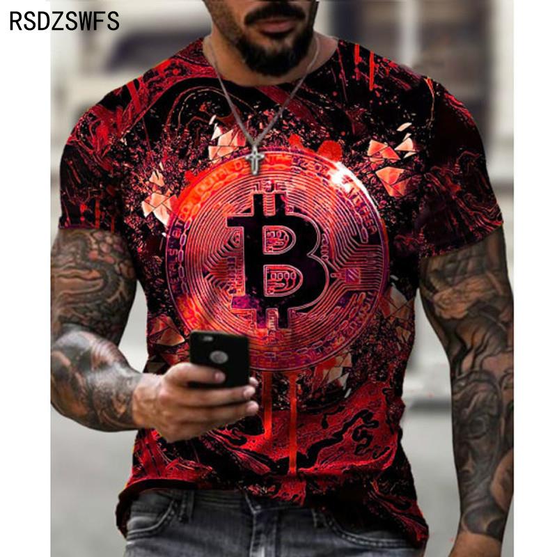 Fashion Bitcoin Graphic 3D Pringting Men's T Shirt Summer Streetwear Round Neck Short Sleeve Casual Loose Tops Tee Men Clothing