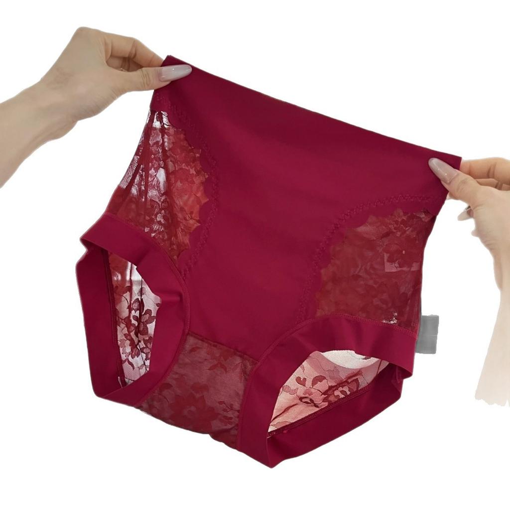 Female Summer Sexy Lace Jacquade Lift Hip Abdominal High Waist Without Trace Breathable Silk Bottom Triangle Briefs