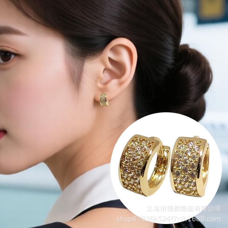 Elegant Women s High-End Zircon Geometric Hoop Earrings Copper