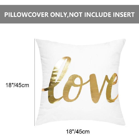 Uxcell Throw Pillow Cover Gold Love Letter Printed Modern Square Pillow Shams Bronzing Flannelette Cushion Cover for Bedroom Sofa Car,18 X 18 Inches