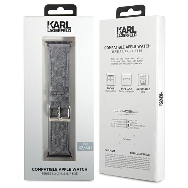 Karl Lagerfeld Pasek Klawlsaklhpg Apple Watch 42/44/45/49Mm Srebrny/Silver Strap Saffiano Monogram
