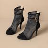 Fish mouth mesh cool boots  spring and summer hollow boots thin heel jazz dance high heel sandals