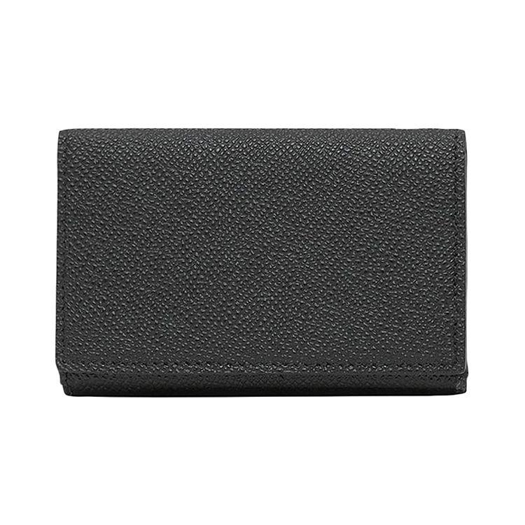 Burberry Grainy Leather Trifold Wallet Black Logo Print Compact Wallet for Men Daily Use Business Travel 80174551