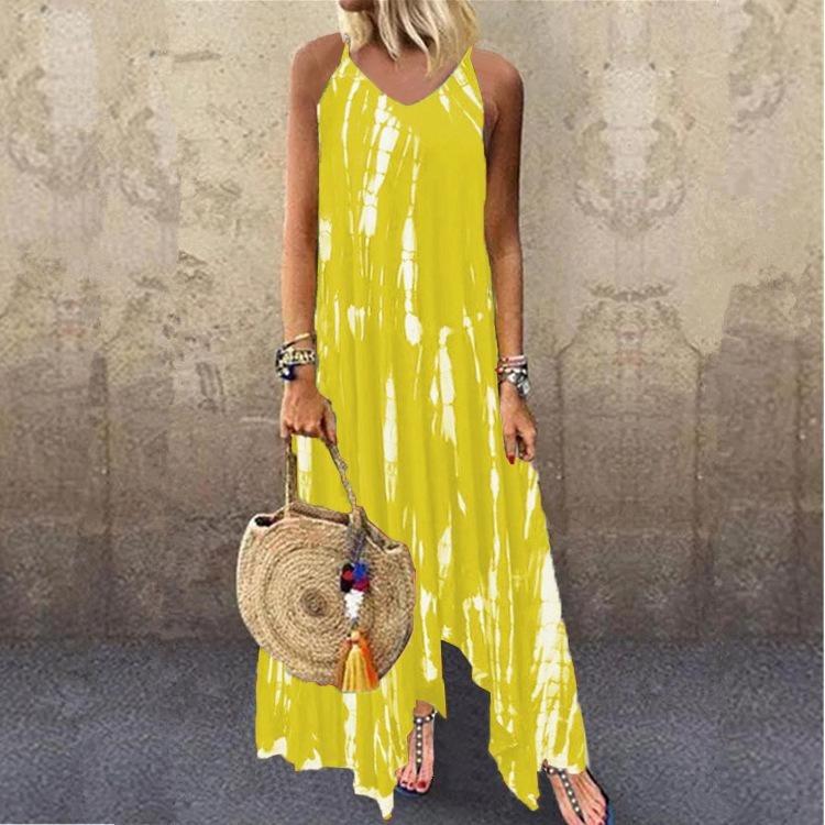 Tie Dye Long Skirt with Slit Pocket Dress Irregular Hem Printed Design