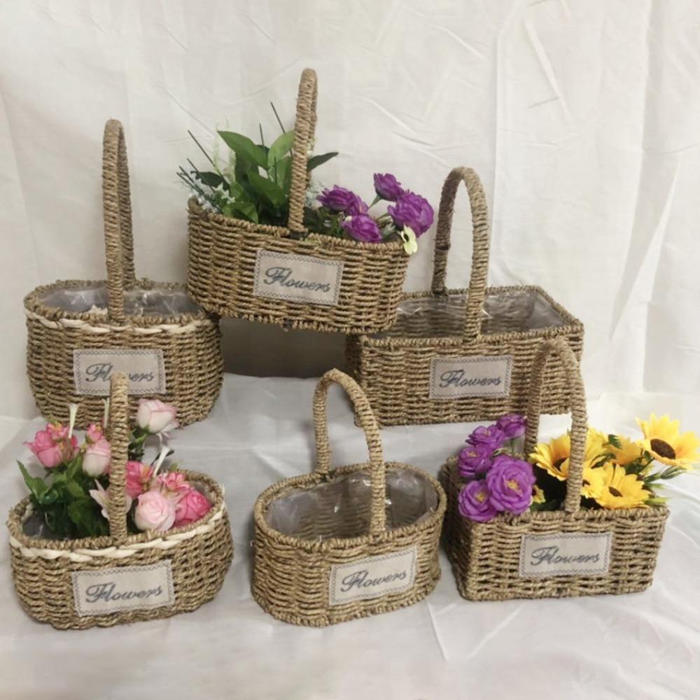 

Ретро-портативний кошик для квітів з ручкою, який легко носити з собою. Весільна квіткова композиція 06