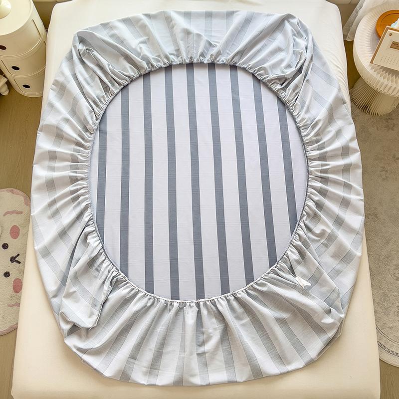 3pcs Grey Striped Cotton Fitted Sheet, Set Adult Kid Teen Bedroom Thickened Bedding with 2 Pillowcases, Geometric Line Bed Cover