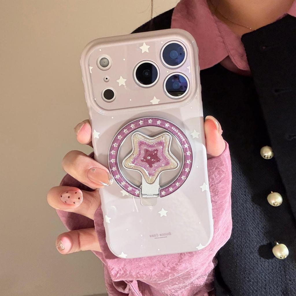 Retro White Star Heart Stand Phone Case for iPhone 16, iPhone 17, iPhone 17 Pro Max