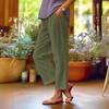 Women's Solid-Color Cotton-Linen Relaxed-Fit Wide-Leg Casual Pants with Elastic Waistband for Spring/Summer