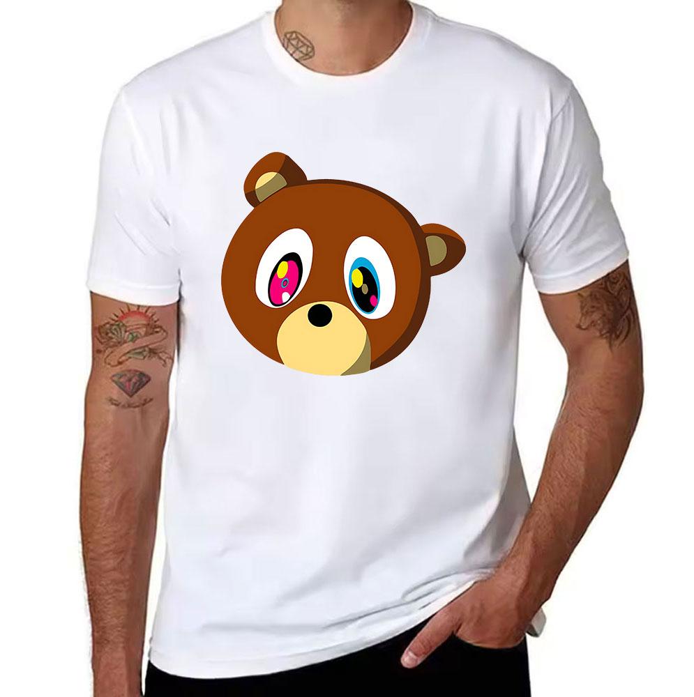 Unisexs Cotton TShirt with Cartoon Bear Graphic Casual Crew Neck Short Sleeve Tee for Daily Wear Streetwear Style Top