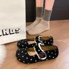 Polka dot Mary Jane women's shoes autumn and winter new one-word strap flat-soled single shoes retro soft-soled shallow-mouth single shoes