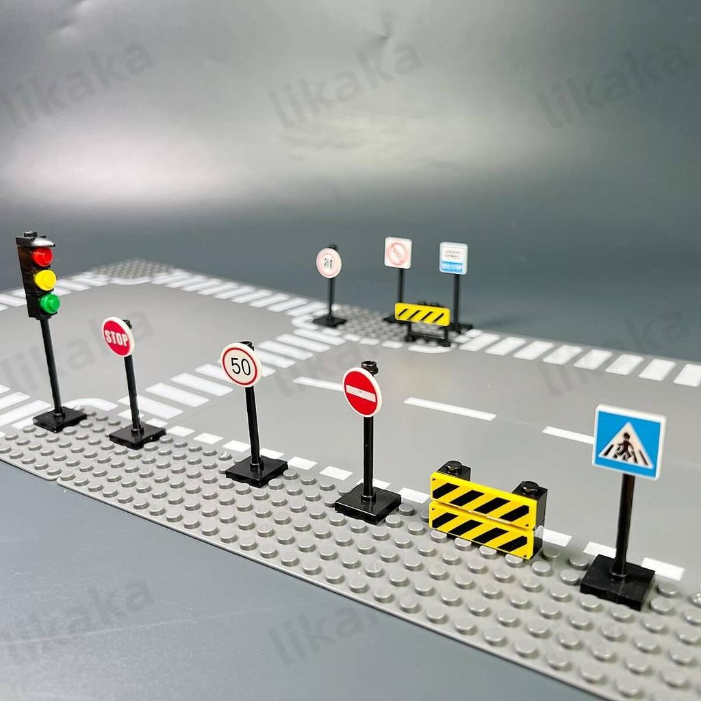 Moc City Road Traffic Signs Building Blocks Toys Street Traffic Blocks Classic City Road Sign Warning Board Bricks Toy Parts