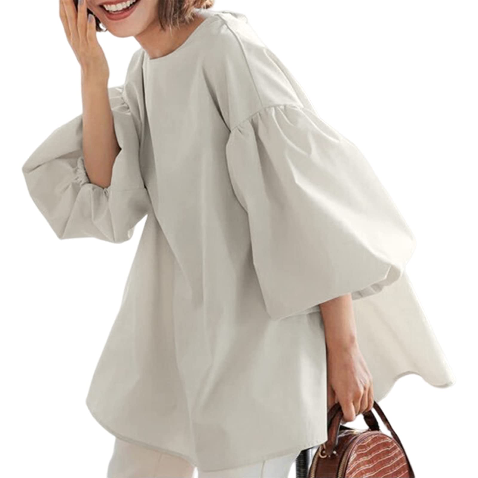 

Мем Экстра Блузка для Короткого Рукава Пышного Кроя и Летняя Большая Свободная Круглая M [MEME XTRA] Женская, Рукав 3/4, Лето, Весна, Футболка, Рукав, Топ, Однотонная, абрикосовый