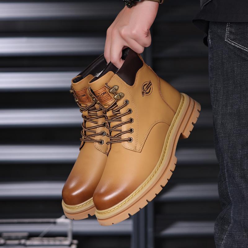 Pánské zimní vlněné kožené martensky – žluté, teplé, s velvetovou podšívkou