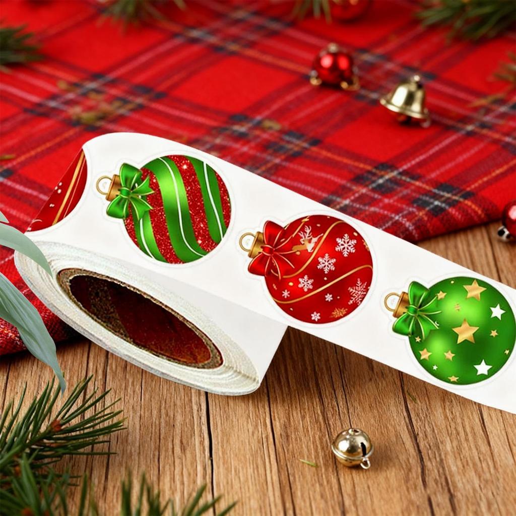 Christmas Stickers 500 Pieces Self Adhesive Vinyl Decals Holiday Ball Ornament Scrapbook Decor Gift for Crafts Planner Journal