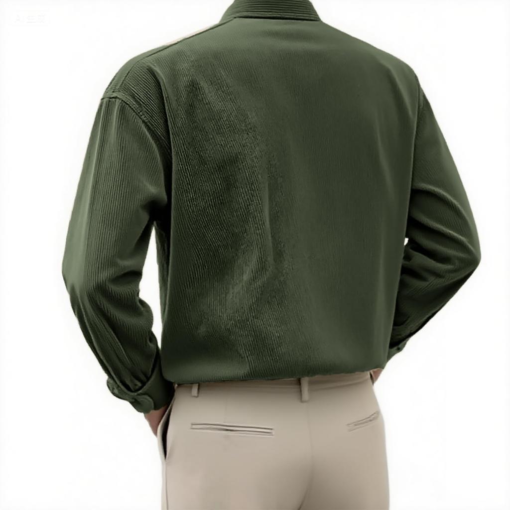 Men's Casual -color Corduroy Button Shirt, Men's Long-sleeved Trendy Loose Square-neck Thick Shirt