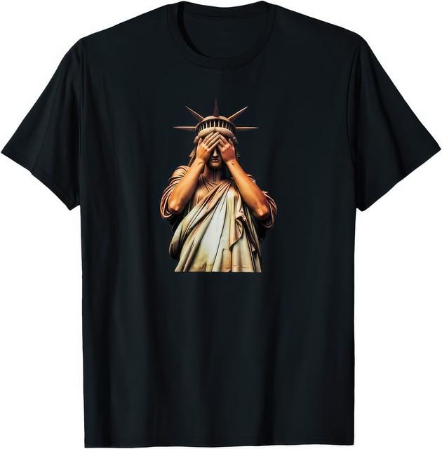 Statue of Liberty Facepalm Shame Political Chaos Satire Graphic Unisex T Shirt L