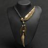 Silver Golden Feather Necklace Rhinestone Leaves Neck Pendant Leather Rope Tassel Necklace  Party