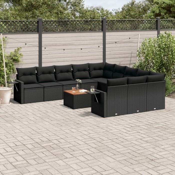 VidaXL Salon de Jardin avec Coussins 12 pcs, Canapés de Terrasse, Ensemble de Meubles de Patio, Mobilier d'Extérieur, Noir 3224788
