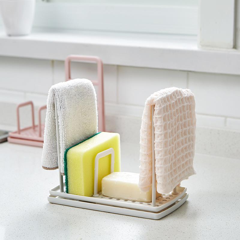 Kitchen Storage Holders Racks Standing Towel Hanger Punch-free Counter Top Sink Dishcloth Sponge Drain Rack Desktop Organizer