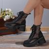 New thick-soled heightened square head summer British style small mesh high-heeled hollowed-out versatile cool boots women's shoes