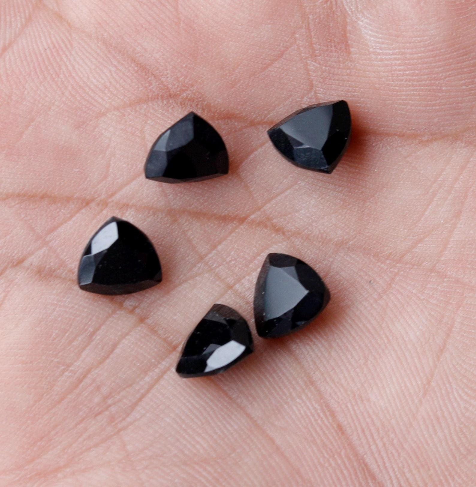 Natural Black Onyx Trillion Faceted Gemstone | Trillion Cut Black Onyx Loose Stone 4mm чёрный