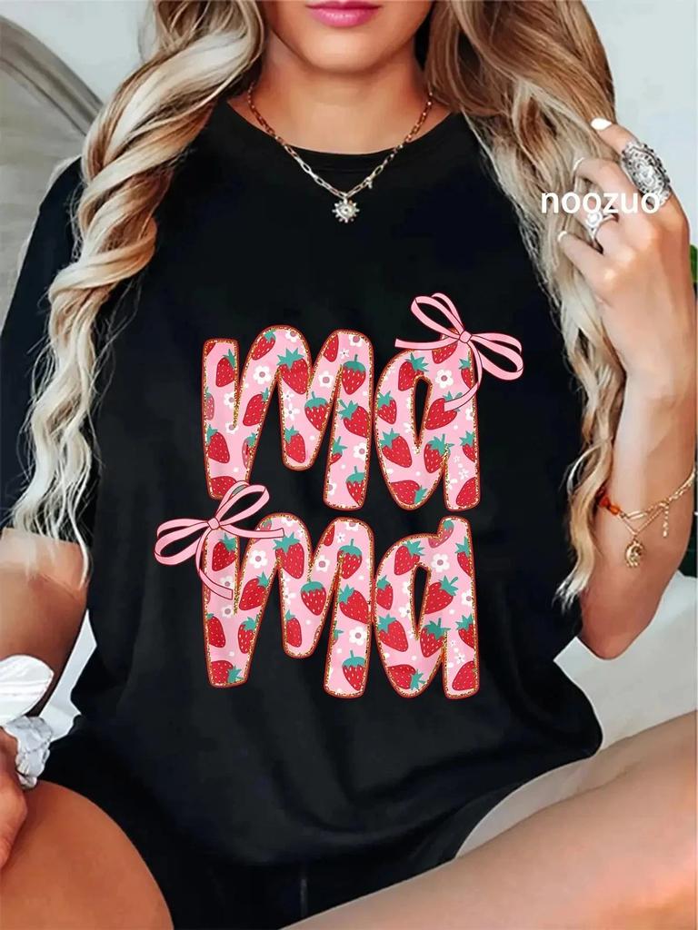 Unisex Mama Strawberry Coquette Bow Mommy Happy Mother's Day Mom T-Shirt