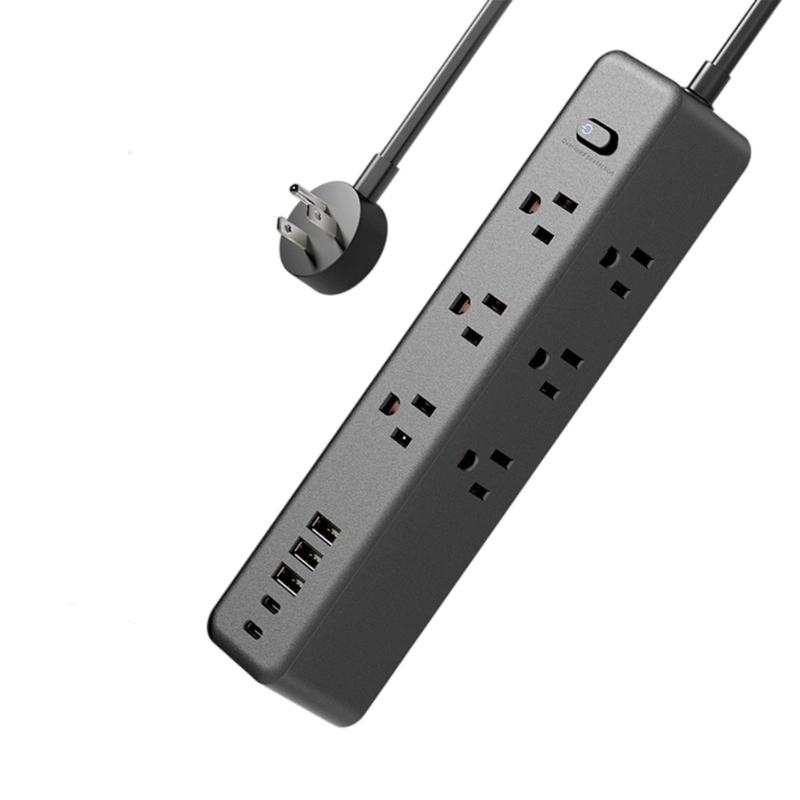 Flat Plugs Surge Protectors Power Strips 9Outlets 3USB/2 USB C Port Wall Mountable Design For Home Office Dorm Essential