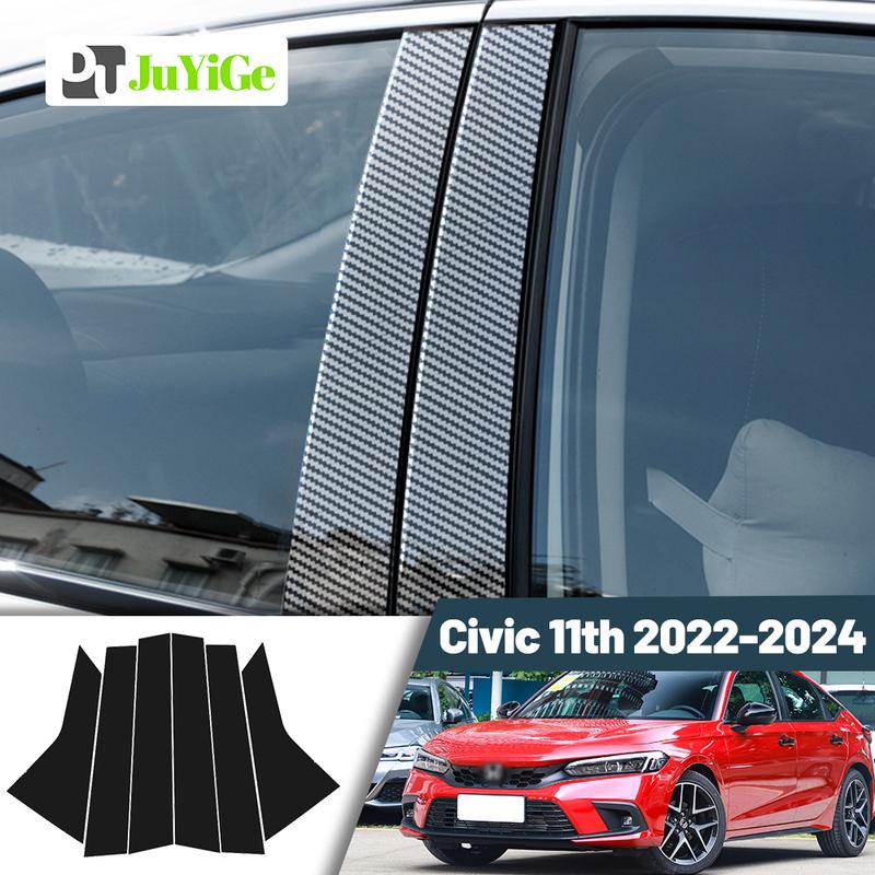 Glossy Black Carbon Fiber Window Door Deal B C Pillar Post Cover Sticker For Honda Civic 11th -2024