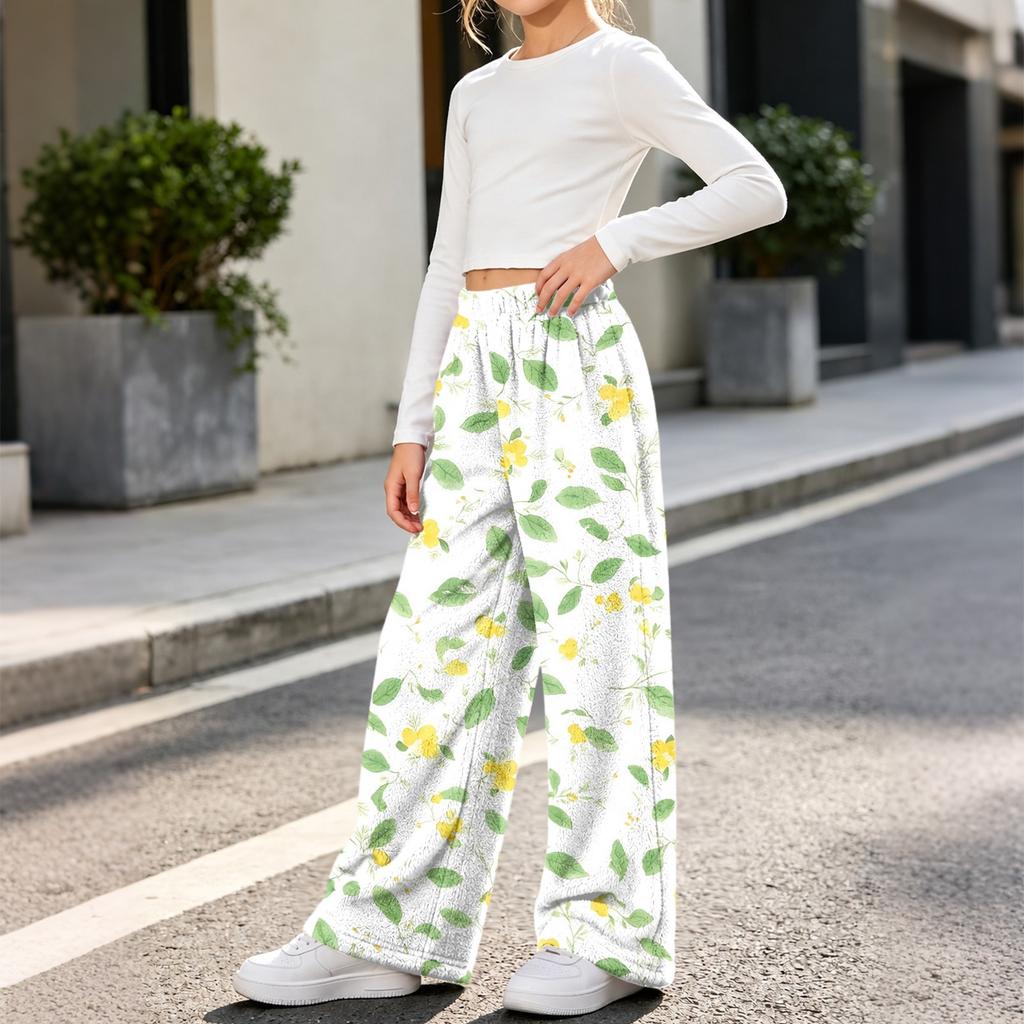 Fashionable Girls' Flannel Warm Loose Printed Pants