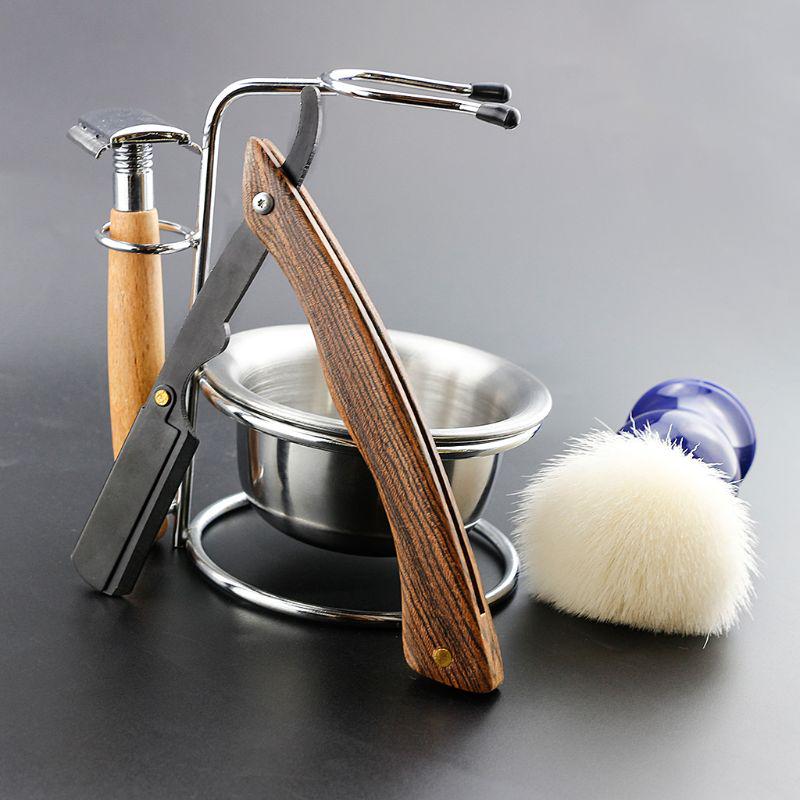 Vintage Manual Shaving Razor Wood Handle Straight Edge Barber Shaver for Men