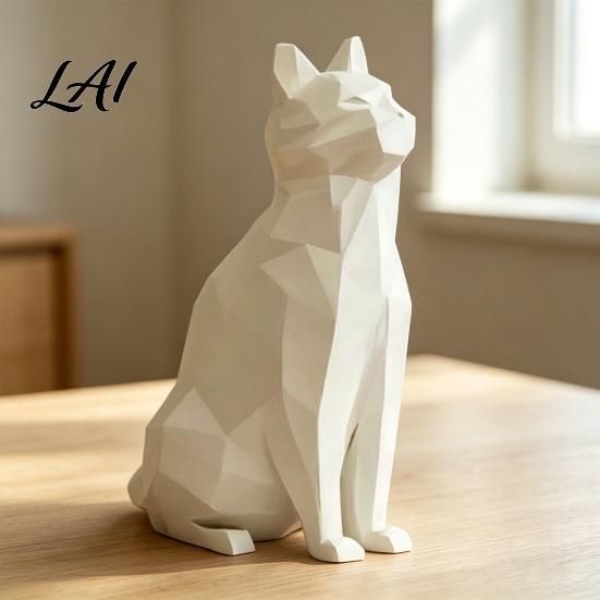 Modern Cat Figurine Geometric Figurine 3D Printed Low-Poly Sculpture Minimalist Statue Artistic for Home Table Shelf Decoration Durable
