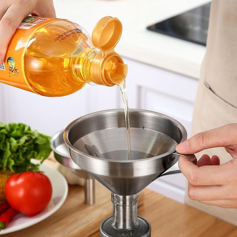 Kitchen Funnel Stainless Steel Funnel with Strainer Large Metal Funnel Filter for Filling Bottle Oil Liquid Kitchen Accessories