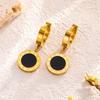 Roman Numeral Titanium Steel Round Pendant Earrings - Simple Fashion Cross-Border Ear Studs.