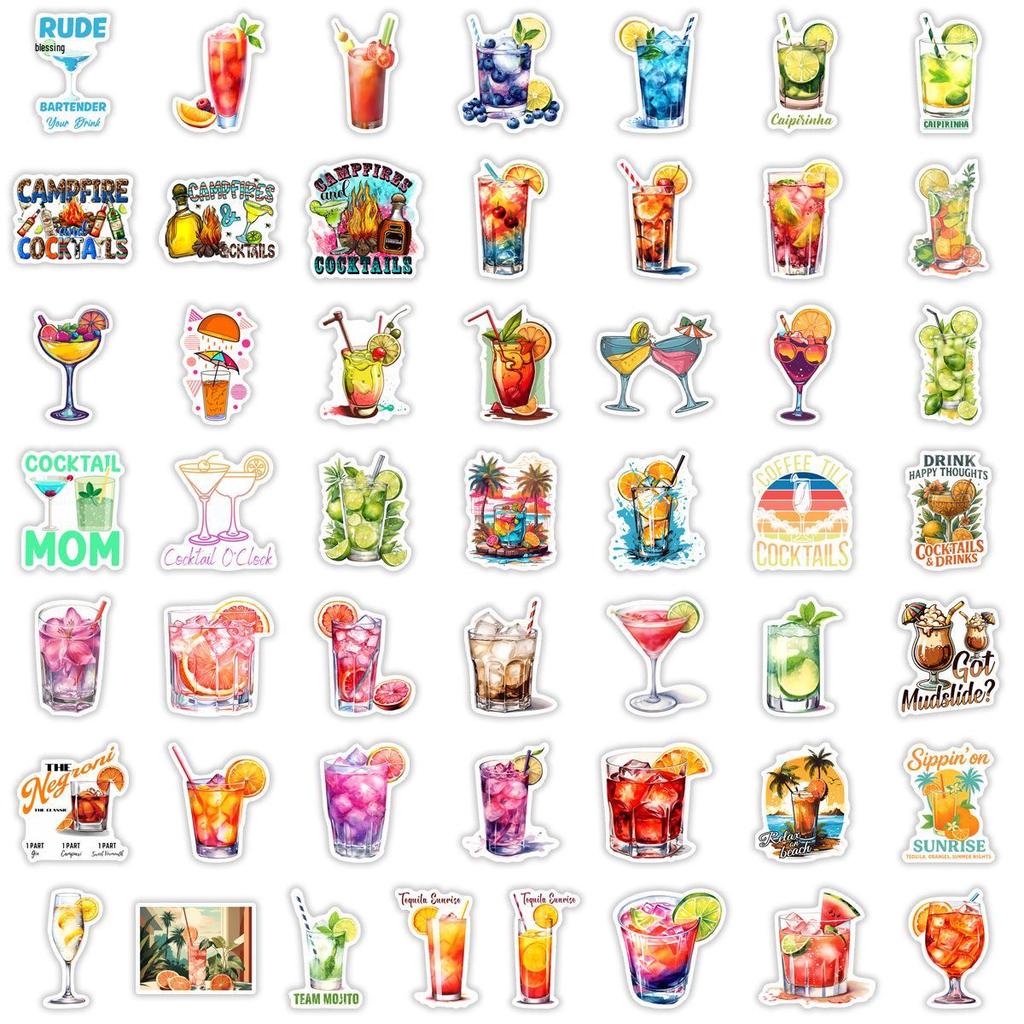 50 Sheets Cocktail Party Waterproof Stickers for DIY Journal & Suitcase Decoration