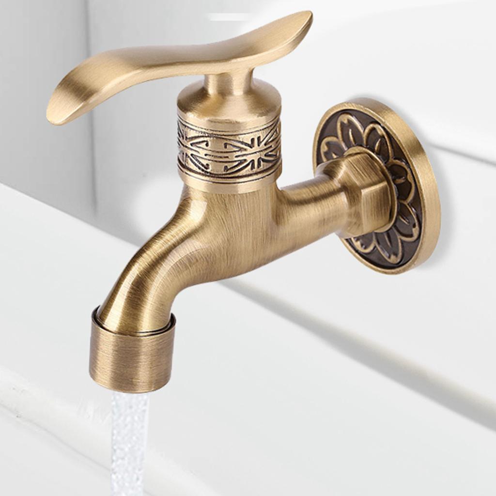 Brass Cold Water Tap for Bathroom, Antique   Wall Mount Laundry Faucet with G1/2 Thrd, Sy Install with Accessories, Grt for Home Washing NaM