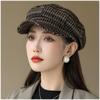 Frauen Plaid Achteckige Hut Damen Winter Herbst Runde Gesicht Warm Verdickt Fleece Maler Kappe