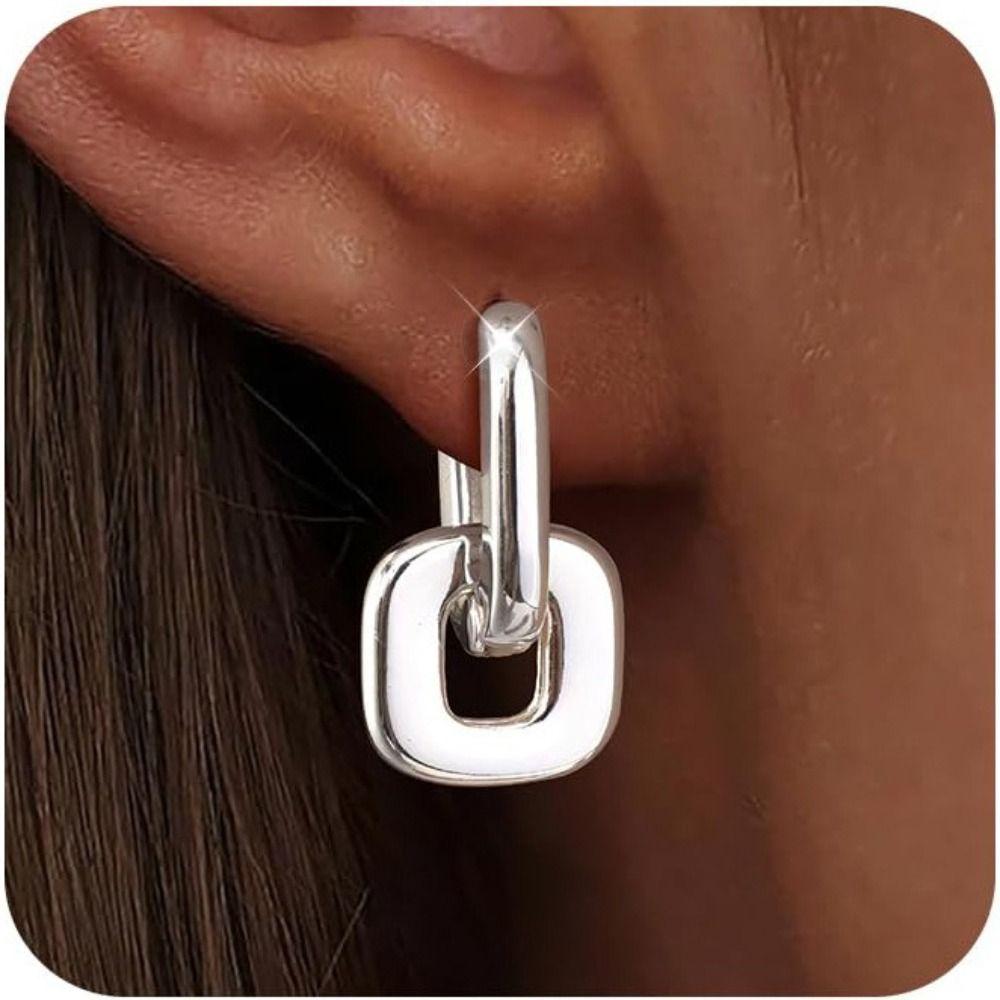 Gold Plating Geometric Drop Earrings Oval Shape Patchwork Earrings Interlocking Earrings  Parties