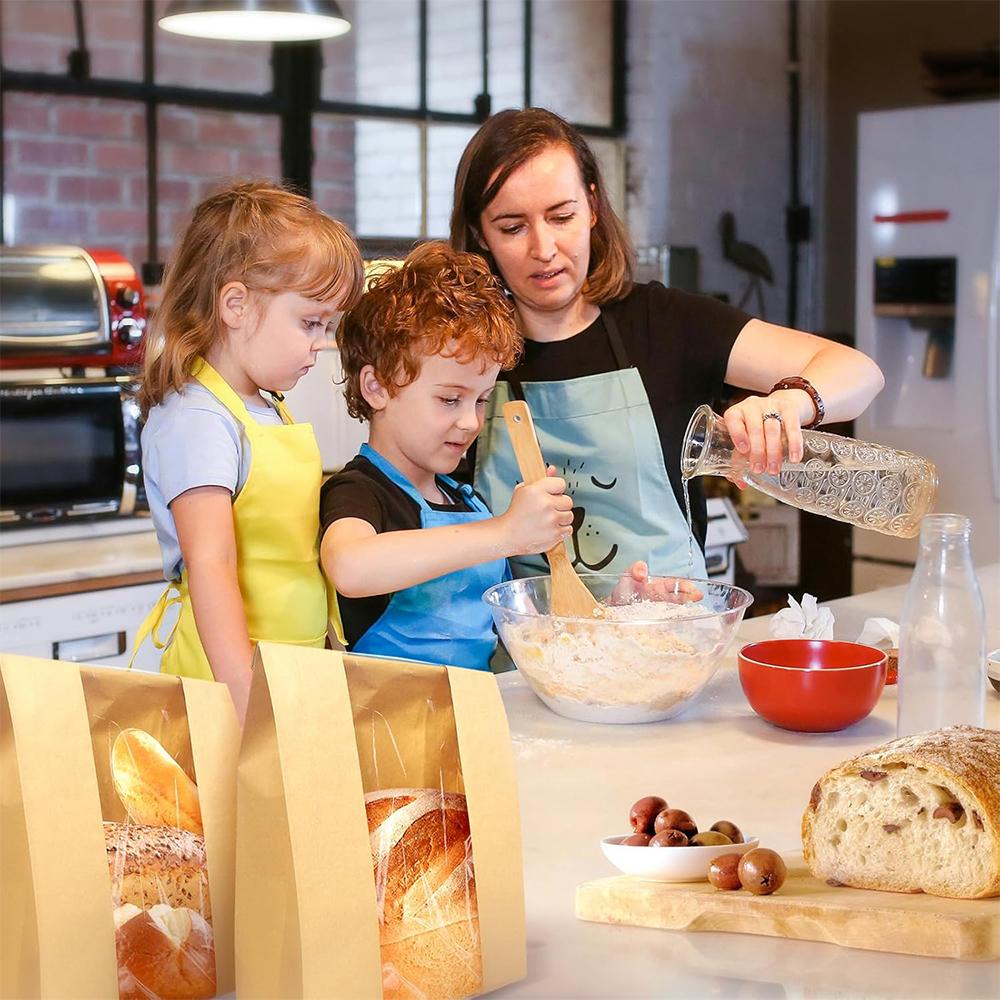 LMETJMA პურის დიდი ჩანთები ხელნაკეთი პურის მაწონისთვის ქაღალდის პურის ჩანთები სუფთა ფანჯრით საცხობი ჩანთები ნამცხვრების ნამცხვრებისთვის JT298