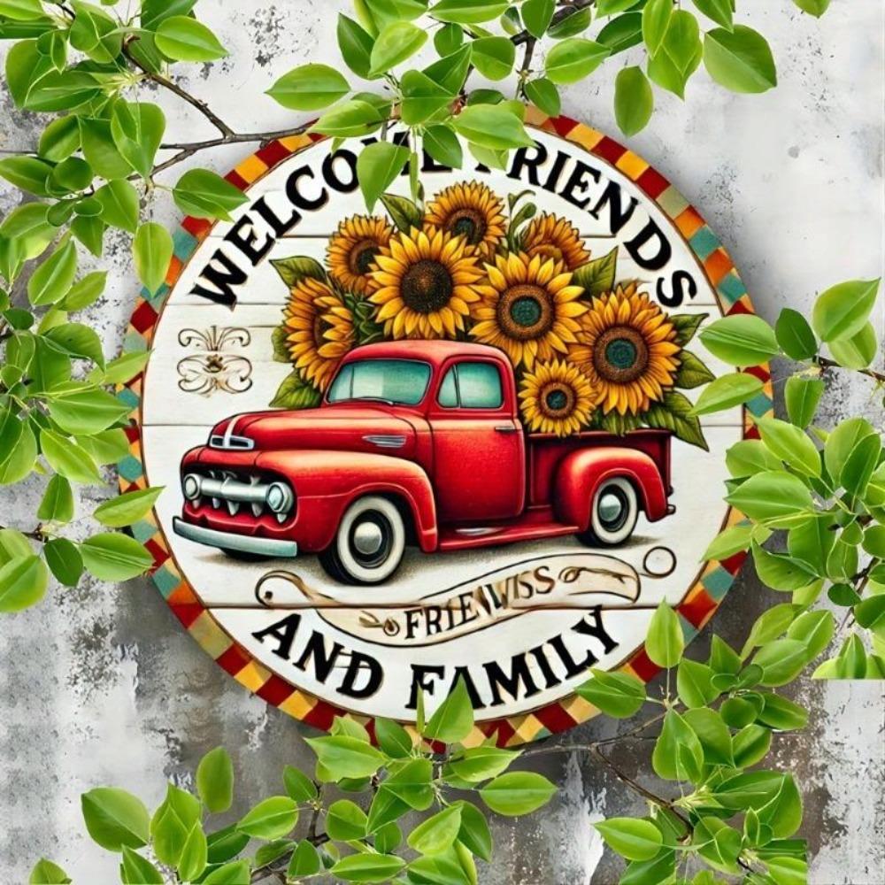 Vintage Sunflower Truck Tin Sign Rustic Farmhouse Wall Decor Indoor Outdoor Weatherproof