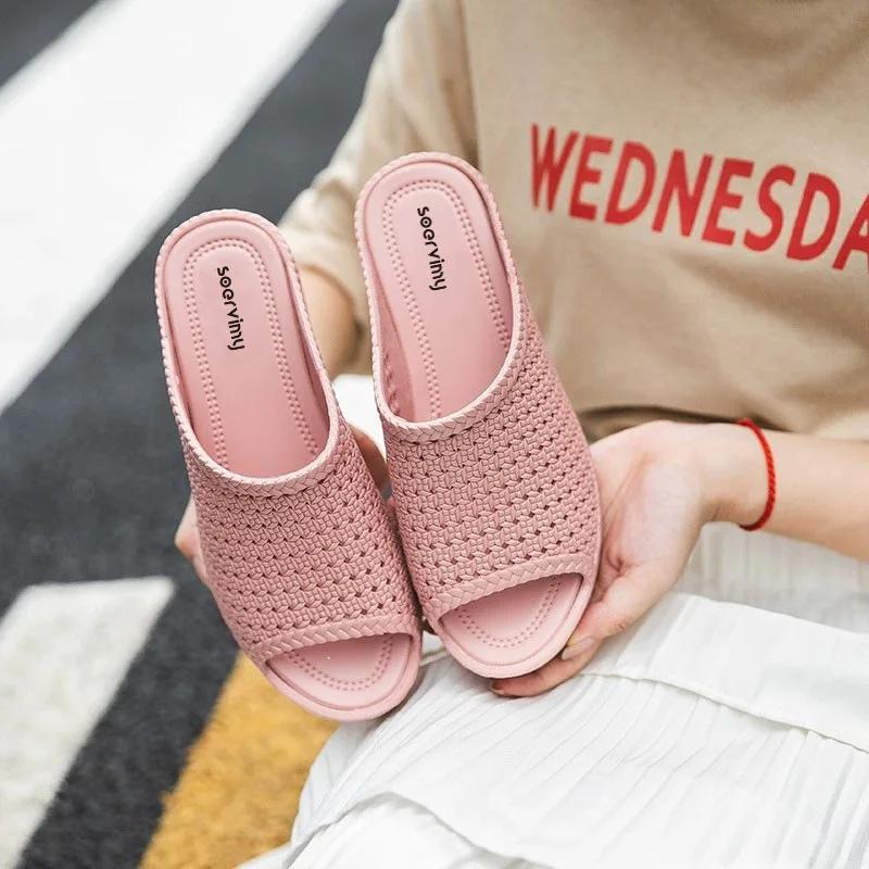 Hot Selling Sandals Female Summer Wedged Thick Sole Fashion Wear Beach Shoes Net Face Hollow-out Female Slippers Platform Shoes