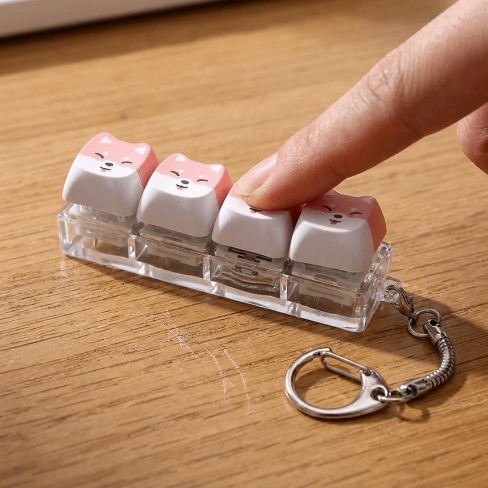 Cute 4-Key Clicker Keychain Small Size Mechanical Switch Keyboard Shiba Inu Fidget Pendant Office