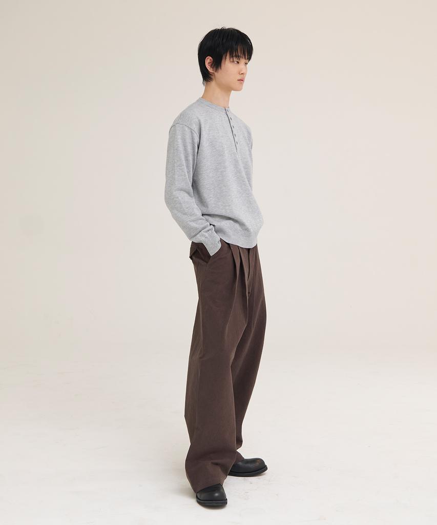 Akesi Andy Soft Henley Neck Knit_Melange Grey