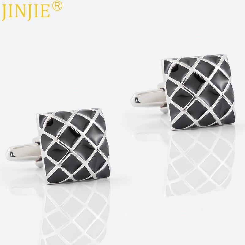 

Black Blue Checkered Oil Dripping Enamel Cufflinks Men s French Shirt Natural чёрный