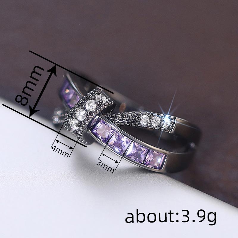 Huitan Bowknot Design Women Ring for Party Daily Fashion Finger Accessories Charming Elegant Jewelry Inlaid Bright Purple CZ