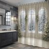 Winter Wonderland Shower Curtain Snowy Forest View Through Classical Arched Windows Elegant Home Decor Waterproof Elevate Space