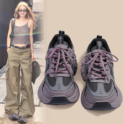 Herfst Mode Design Sense Sneakers Ademend Veelzijdig ins Lichtgewicht Paarse Papa Schoenen Dames