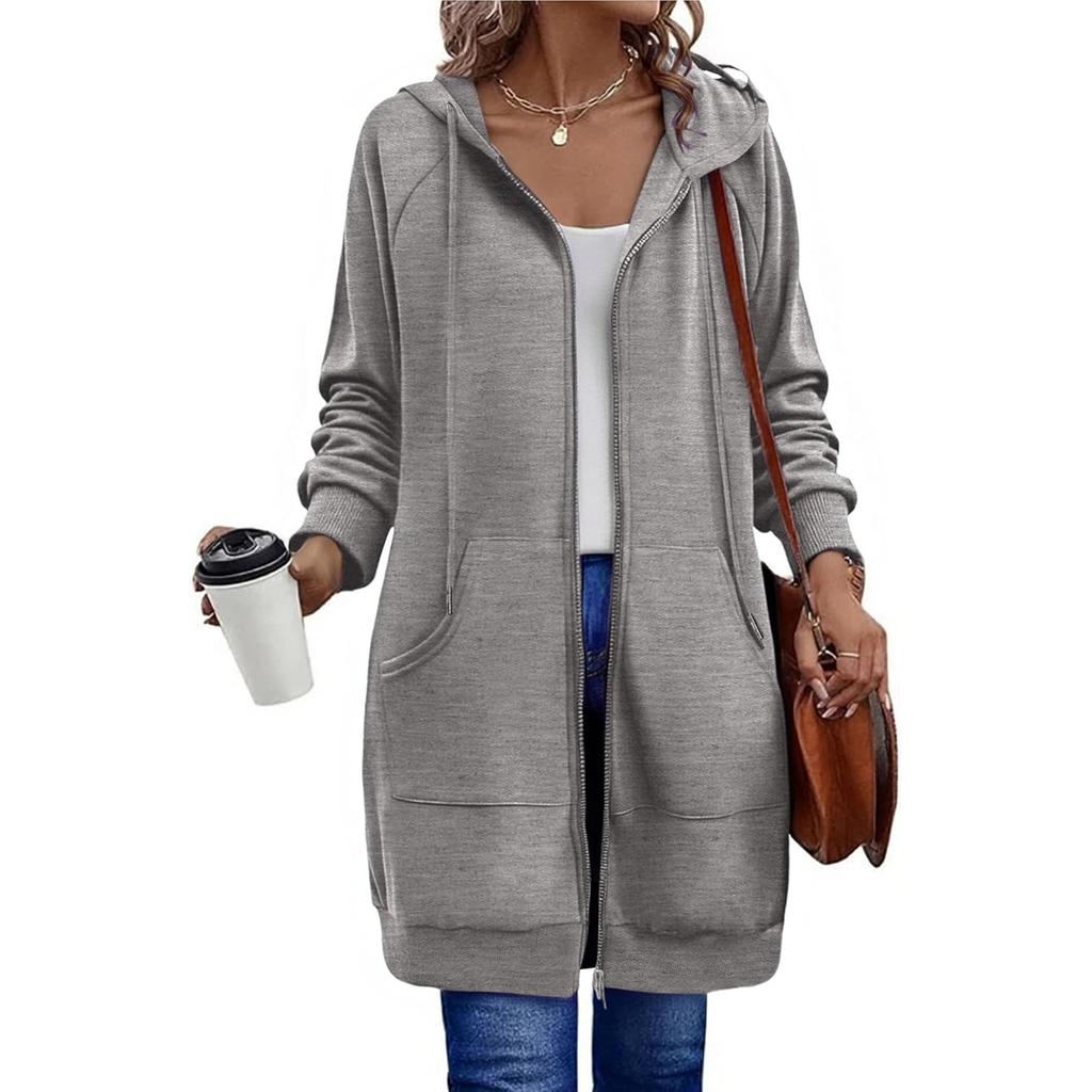 Women's Fashionable Loose-fitting Long-sleeved Casual Jacket With Zipper Hoodie