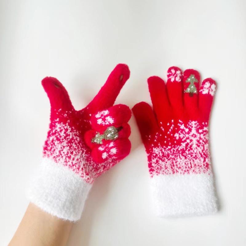 Warm Gloves Christmas Tree Gloves Women's Winter Touchable Screen Snowflake Thick Fury Riding and Driving Gloves