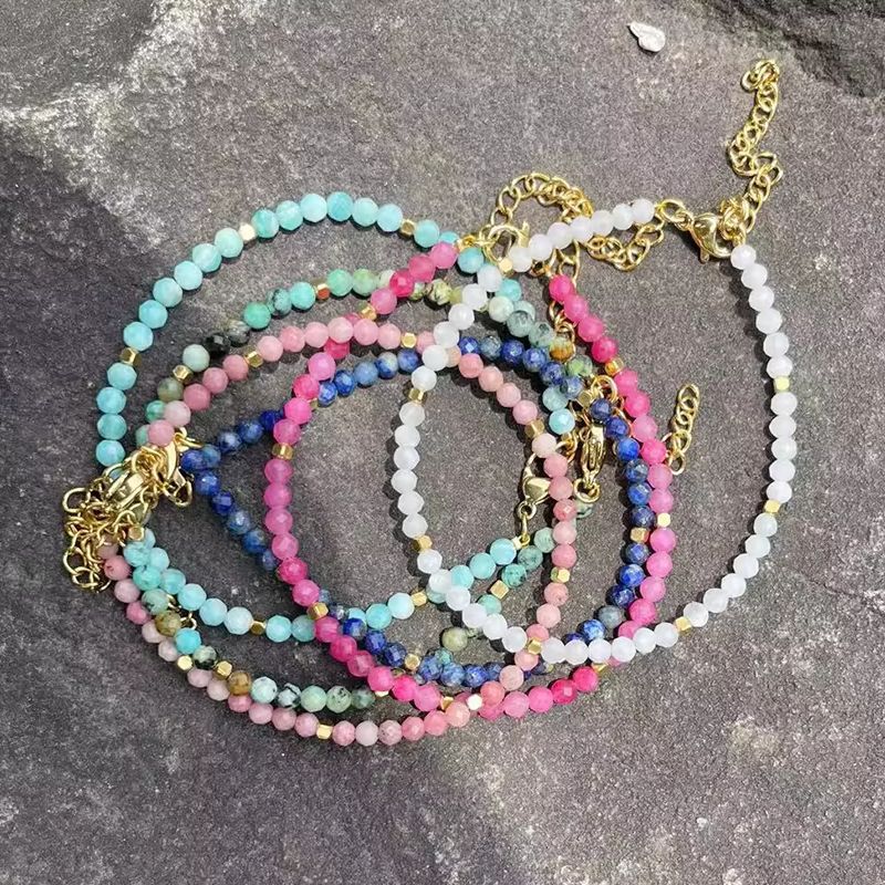 Muliti-color 3mm Faceted Nature Stone Beaded Bracelet For Women Shiny Stainless Steel Square Spacers Exquisite Party Gift