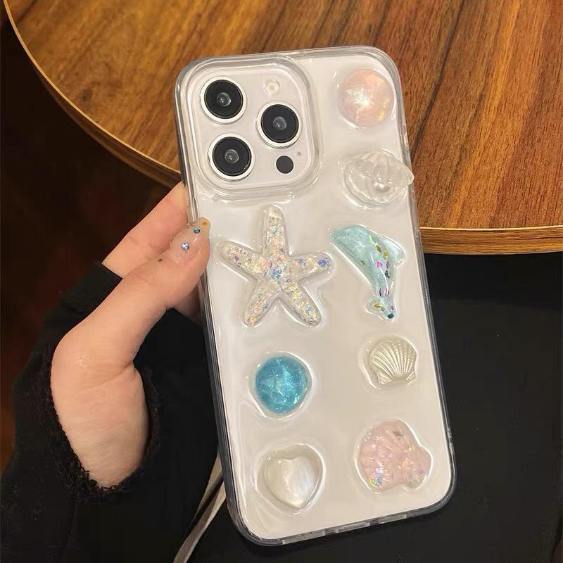 Handyhülle aus Perlmutterschale für IPhone17 Seestern für Apple 16promax Delphin 14 Liebe Transparent 13 Frauen
